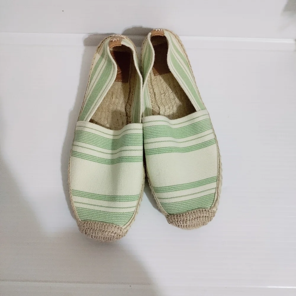 Tory Burch Awning Ivory striped elastic espadrille flat, shoes women's…